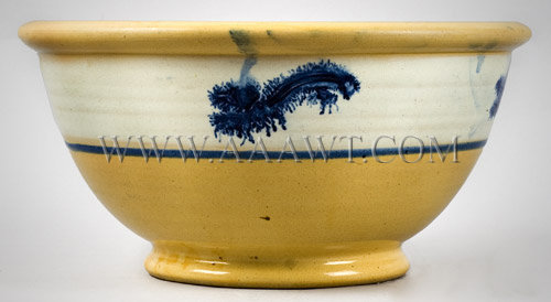 Yelloware Bowl
Banded with cobalt seaweed decoration, entire view